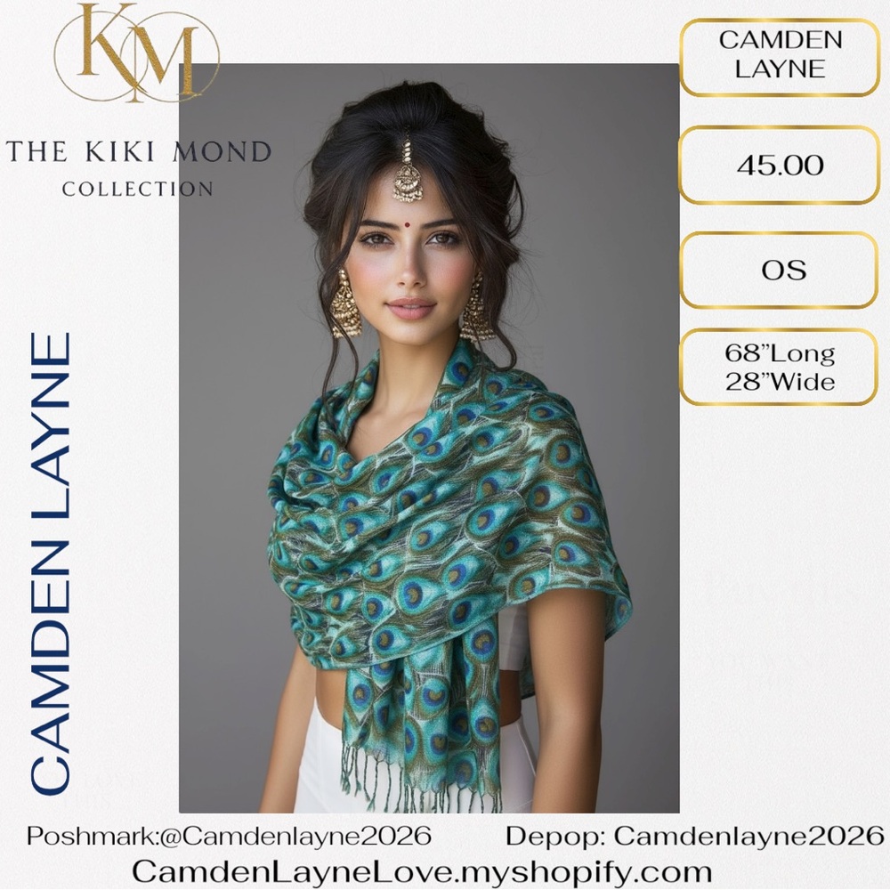Camden Layne Teal and Gold Peacock Scarf